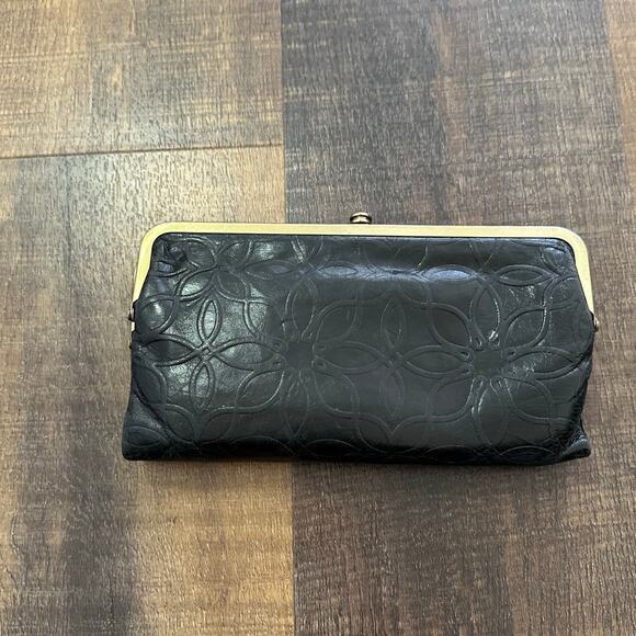 Hobo Lauren Black Emboss Clutch Leather Wallet - Picture 8 of 8